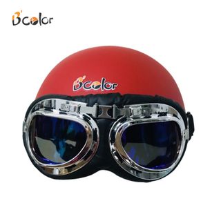 Mũ Bảo Hiểm Nửa Đầu Màu Đỏ Nhám Kèm Kính phi công B'COLOR
