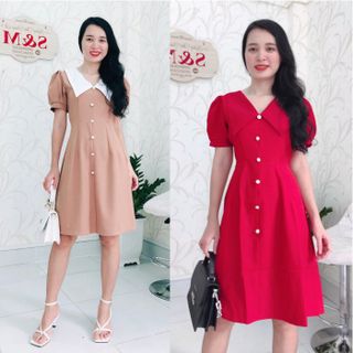 Đầm xòe cổ bẻ phối nút GR185