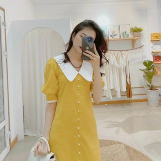 ĐẦM VÀNG PHỐI TRẮNG VIỀN REN
