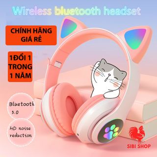 Tai nghe chụp tai mèo dễ thương B39 có đèn kết nối bluetooth có mic, đàm thoai và khe cắm thẻ nhớ