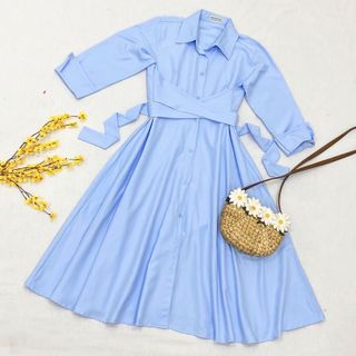 ĐẦM XANH CỘT CHÉO EO