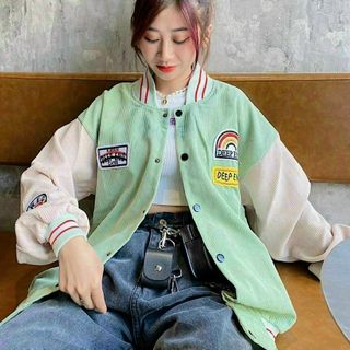 Áo khoác nhung kiểu bomber thêu logo DEEP END