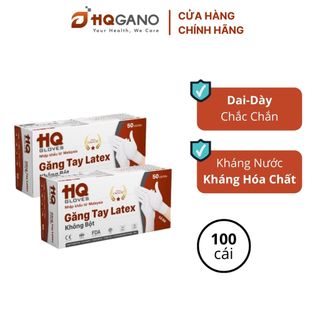 [1-Tặng-1] Găng Tay Latex Malaysia Hộp 100 cái HQGANO Không Bột, Dai-Dày-Chắc Chắn, Kháng Hóa Chất