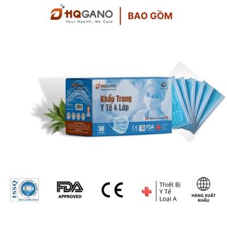 [HQGANO] Khẩu Trang Y Tế 4 lớp Kháng Khuẩn 99,9%, Chất Liệu Mềm Mại, Đạt Chuẩn Xuất Khẩu, Hộp 50 Cái