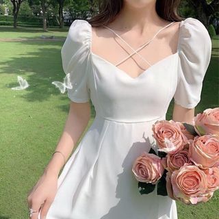 ĐẦM TRẮNG CHÉO DÂY FORM DÀI