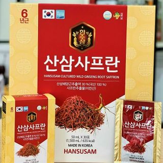Nước Chiết Xuất Hồng Sâm Núi Nhụy Hoa Nghệ Tây Saffron Hansusam Hộp 30 Gói x 50ml