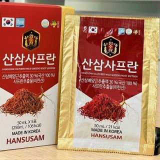 Nước Chiết Xuất Hồng Sâm Núi Nhụy Hoa Nghệ Tây Saffron Hansusam Hộp 30 Gói x 50ml