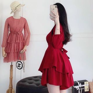 ĐẦM ĐỎ TẦNG THẮT EO