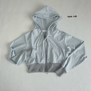 Áo Khoác Croptop Nữ Thể Thao Có Mũ, Túi 2 Bên