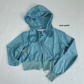 Áo Khoác Croptop Nữ Thể Thao Có Mũ, Túi 2 Bên