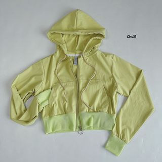 Áo Khoác Croptop Nữ Thể Thao Có Mũ, Túi 2 Bên