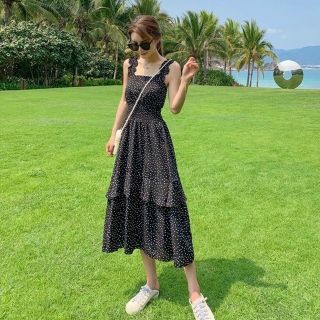 ĐẦM MAXI BI ĐEN THUN EO