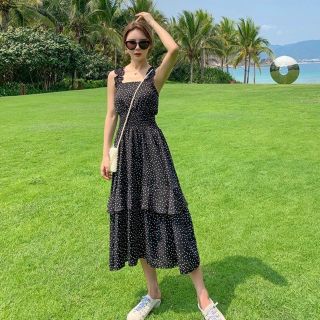 ĐẦM MAXI BI ĐEN THUN EO