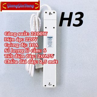 Ổ Cắm Điện 6 Cổng SOPOKA 6M2 Chịu Tải 2200W - 2.5 Mét - Nút Nguồn Siêu Bền