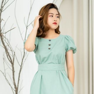 Đầm linen cổ tròn