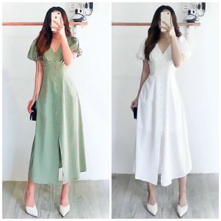 ĐẦM NÚT BỌC NHÚN NGỰC 2 MÀU