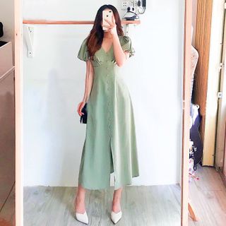 ĐẦM NÚT BỌC NHÚN NGỰC 2 MÀU
