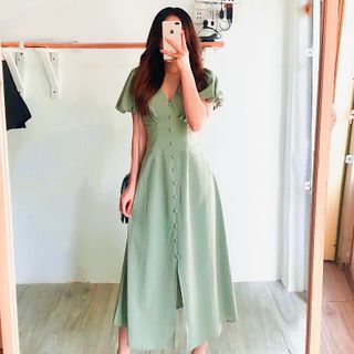ĐẦM NÚT BỌC NHÚN NGỰC 2 MÀU