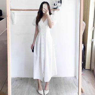 ĐẦM NÚT BỌC NHÚN NGỰC 2 MÀU