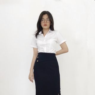 Chân Váy Bút Chì Phối Vạt Chéo 3 Nút Đồng CV06
