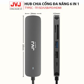 Hub USB typec JVJ C6 Plus 6 trong 1 cổng chuyển đổi chia cổng Type-C sang USB 3.0 SD, USB 2.0, Type C, TF, 4K HDMI