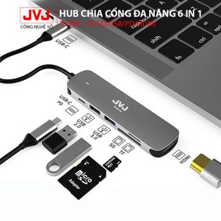 Hub USB typec JVJ C6 Plus 6 trong 1 cổng chuyển đổi chia cổng Type-C sang USB 3.0 SD, USB 2.0, Type C, TF, 4K HDMI giá sỉ