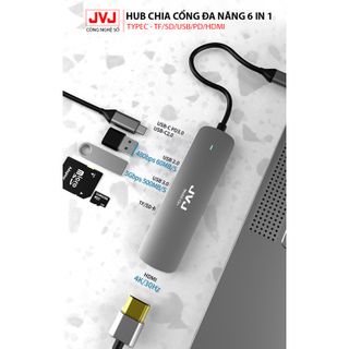 Hub USB typec JVJ C6 Plus 6 trong 1 cổng chuyển đổi chia cổng Type-C sang USB 3.0 SD, USB 2.0, Type C, TF, 4K HDMI