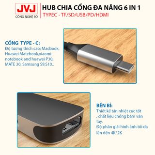 Hub USB typec JVJ C6 Plus 6 trong 1 cổng chuyển đổi chia cổng Type-C sang USB 3.0 SD, USB 2.0, Type C, TF, 4K HDMI