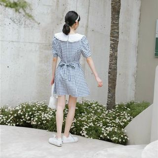 ĐẦM CARO CỔ BÈO THẮT EO 2 MÀU