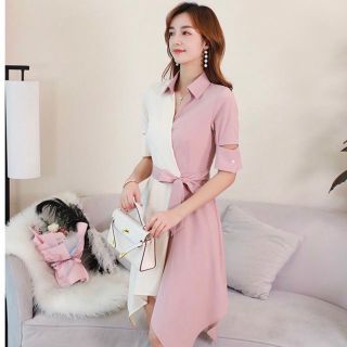 ĐẦM SƠ MI HỒNG PHỐI TRẮNG