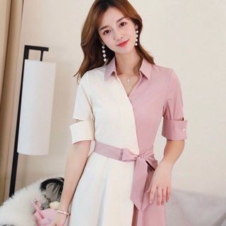 ĐẦM SƠ MI HỒNG PHỐI TRẮNG