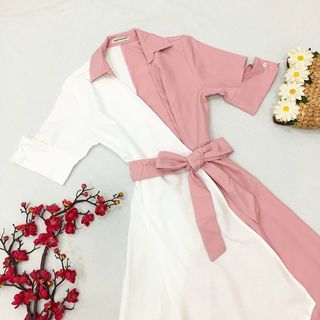 ĐẦM SƠ MI HỒNG PHỐI TRẮNG