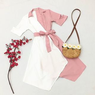 ĐẦM SƠ MI HỒNG PHỐI TRẮNG