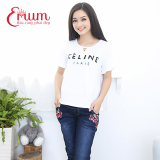 Quần Bầu Dài Jean Đậm Thêu Hoa