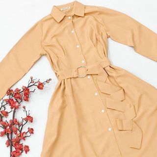 ĐẦM SƠ MI KEM TAY DÀI KÈM BELT
