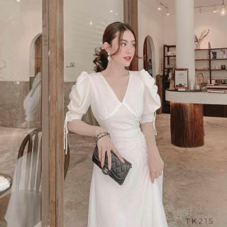 ĐẦM TRẮNG TAY RÚT NHÚNG EO