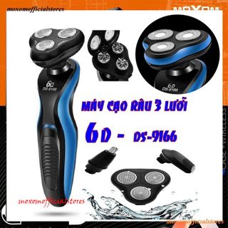 Dao cạo râu, máy cạo râu đa năng cao cấp 6D Shaver DS-9166 chống nước, 3 lưỡi kép tự mài, máy cạo râu 3 trong 1 cắt tóc, cạo râu, tỉa lông tặng kèm 3 đầu cắt giá sỉ