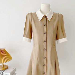 ĐẦM KEM CỔ PHỐI TRẮNG