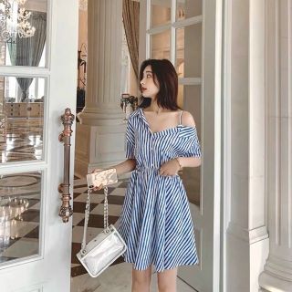 ĐẦM SỌC XANH LỆCH VAI