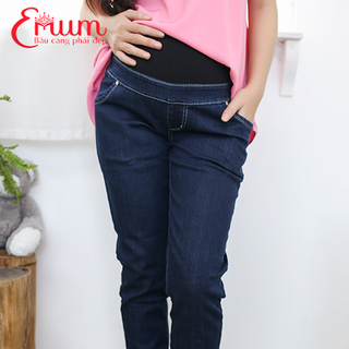 Quần bầu jean dài trơn xanh đen