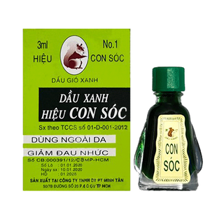 Dầu gió xanh hiệu Con Sóc dung tích 3ml/chai - 216 chai/thùng giá sỉ