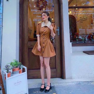 ĐẦM NÂU PHỐI CỔ KEM