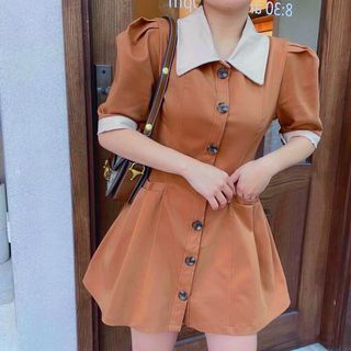 ĐẦM NÂU PHỐI CỔ KEM