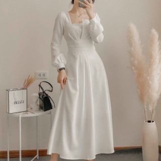 ĐẦM VÁY ĐI TIỆC SANG CHẢNH TAY DÀI CỔ TẦNG 2 MÀU
