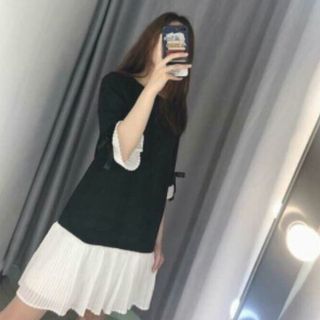ĐẦM VÁY ĐEN PHỐI LI TAY RUY BĂNG