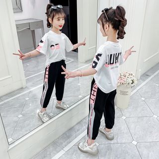 THUN COTTON 100% CHÍNH PHẨM Bộ quần áo bé gái size đại in logo chữ phong cách cho bé từ 25kg đến 60kg giá sỉ