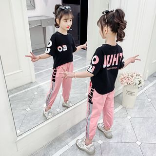 THUN COTTON 100% CHÍNH PHẨM Bộ quần áo bé gái size đại in logo chữ phong cách cho bé từ 25kg đến 60kg