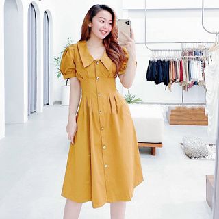 ĐẦM SƠ MI XẾP LI EO 2 MÀU
