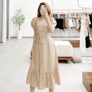 ĐẦM ĐUÔI CÁ CỔ VUÔNG 2 MÀU