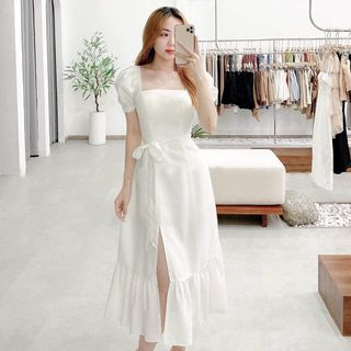 ĐẦM ĐUÔI CÁ CỔ VUÔNG 2 MÀU